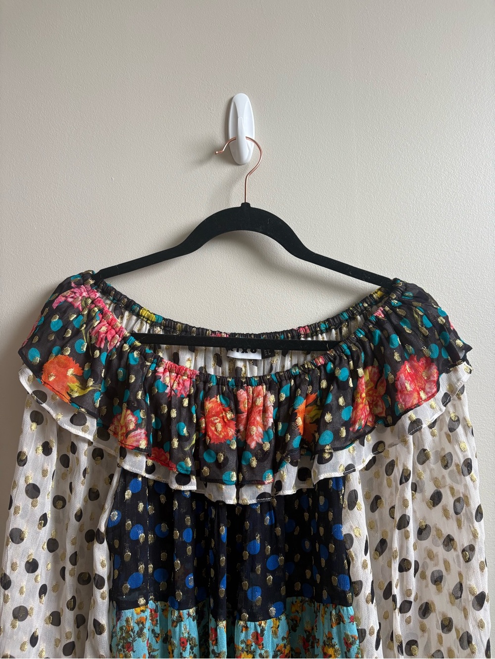 RIXO Multi-Color Mixed Print Off-Shoulder Tunic - Picture 2 of 5